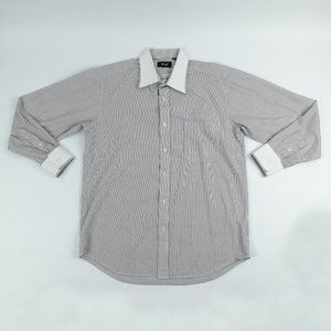 Zeno Button Up Dress Shirt M 16 Italy Long Sleeve Striped Cotton White Grey Mens